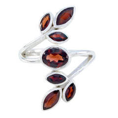 Garnet Hepta Egyptian Silver Red Gemstones Mid weight Leafy Ring Jewellery