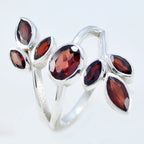 Garnet Hepta Egyptian Silver Red Gemstones Mid weight Leafy Ring Jewellery