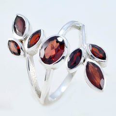 Garnet Hepta Egyptian Silver Red Gemstones Mid weight Leafy Ring Jewellery