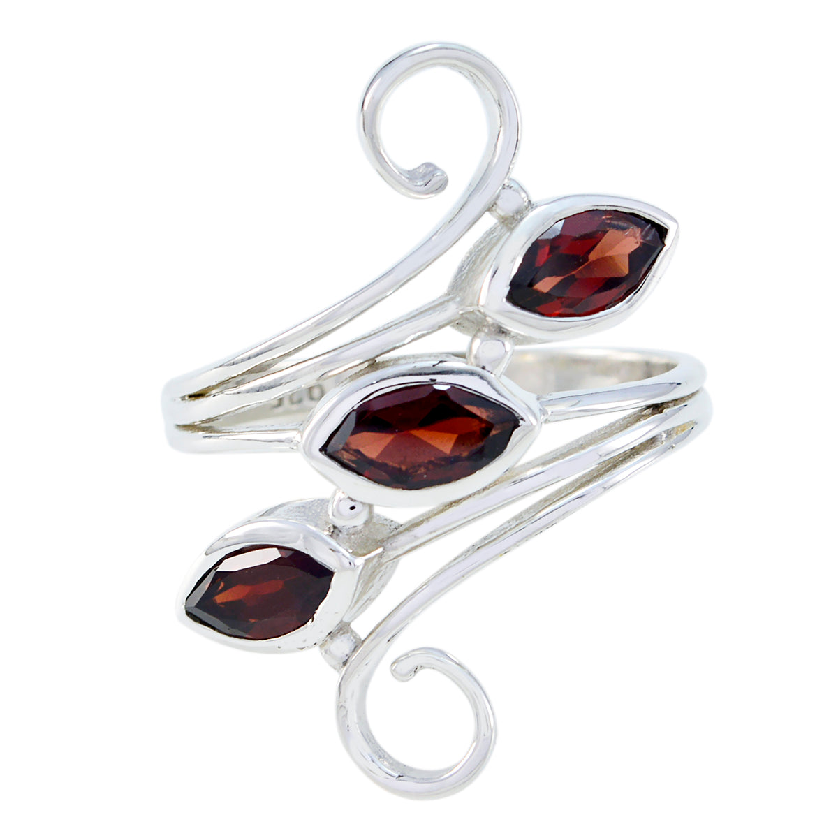 Garnet Trilogy Indian Silver Red Gems Eye catching Trendy Ring Jewellery Immagine principale del prodotto