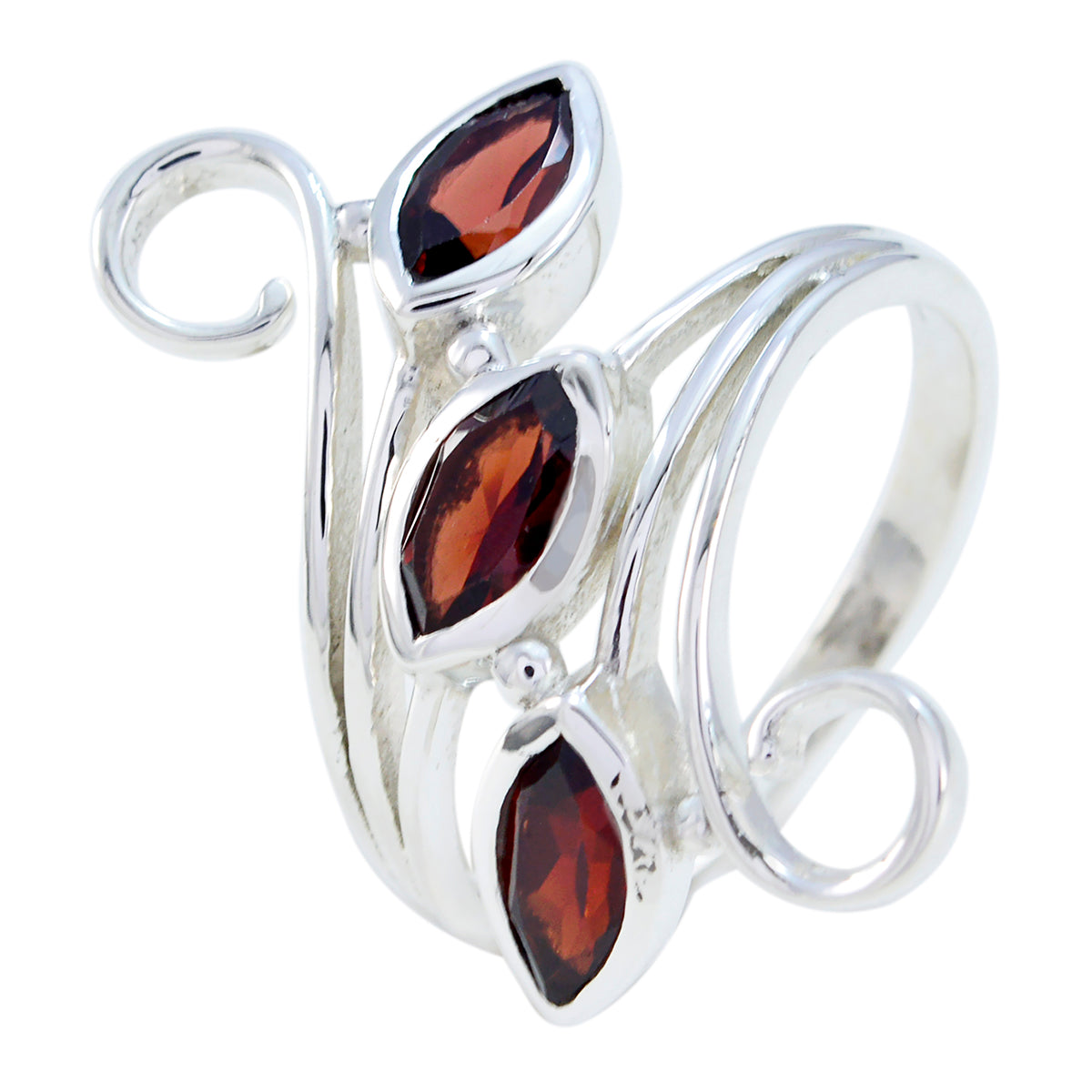 Garnet Trilogy Indian Silver Red Gems Eye catching Trendy Ring Jewellery