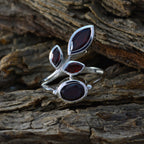 Garnet quarter African Sterling Silver Red Gemstone Minimal Leafy Ring Jewelry