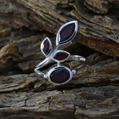 Garnet quarter African Sterling Silver Red Gemstone Minimal Leafy Ring Jewelry
