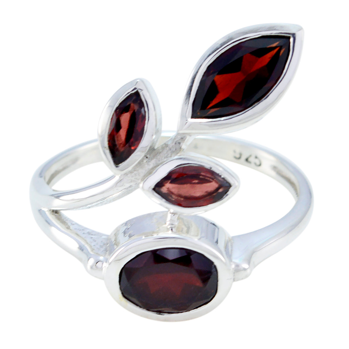 Garnet quarter African Sterling Silver Red Gemstone Minimal Leafy Ring Jewelry メイン画像