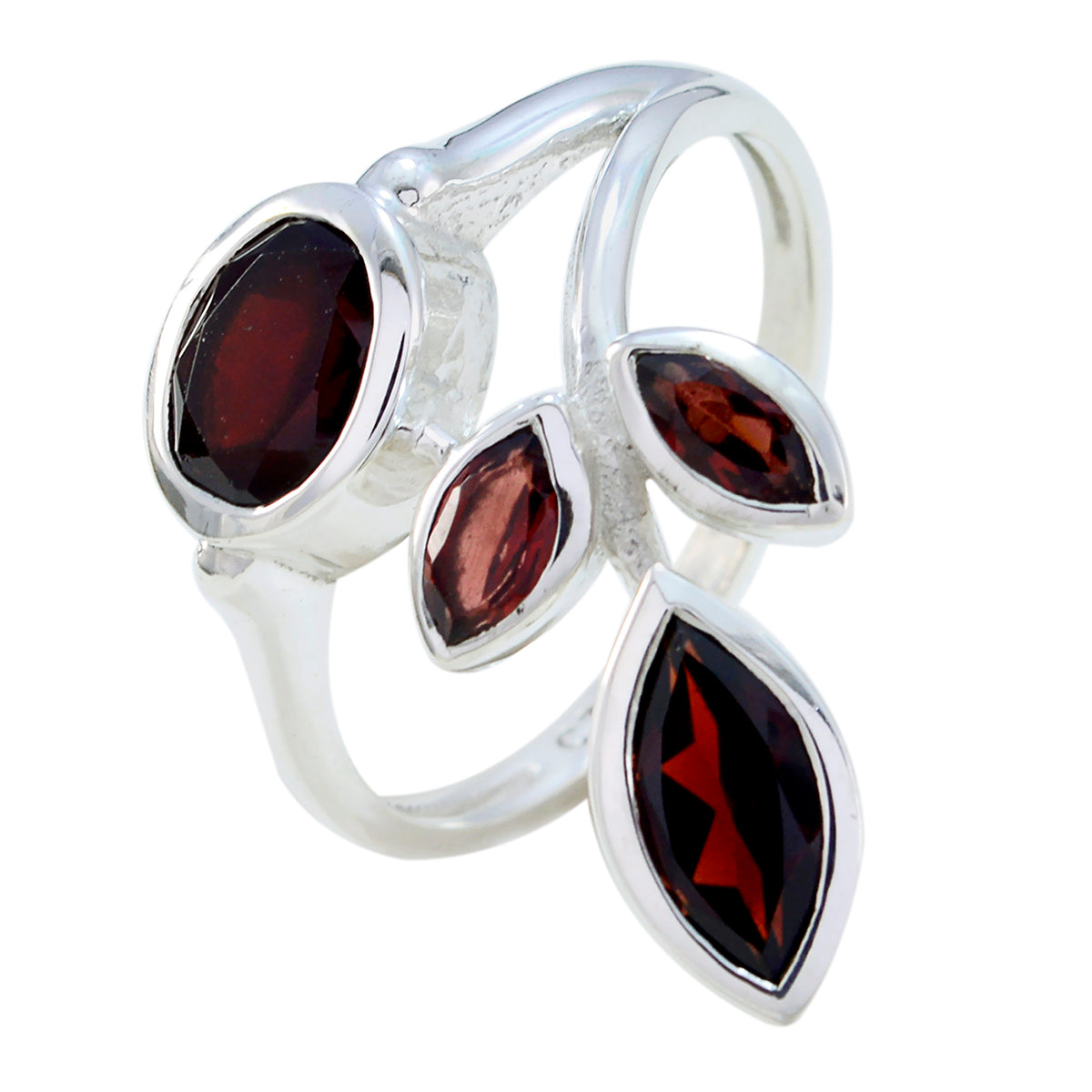 Garnet quarter African Sterling Silver Red Gemstone Minimal Leafy Ring Jewelry