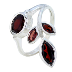 Garnet quarter African Sterling Silver Red Gemstone Minimal Leafy Ring Jewelry