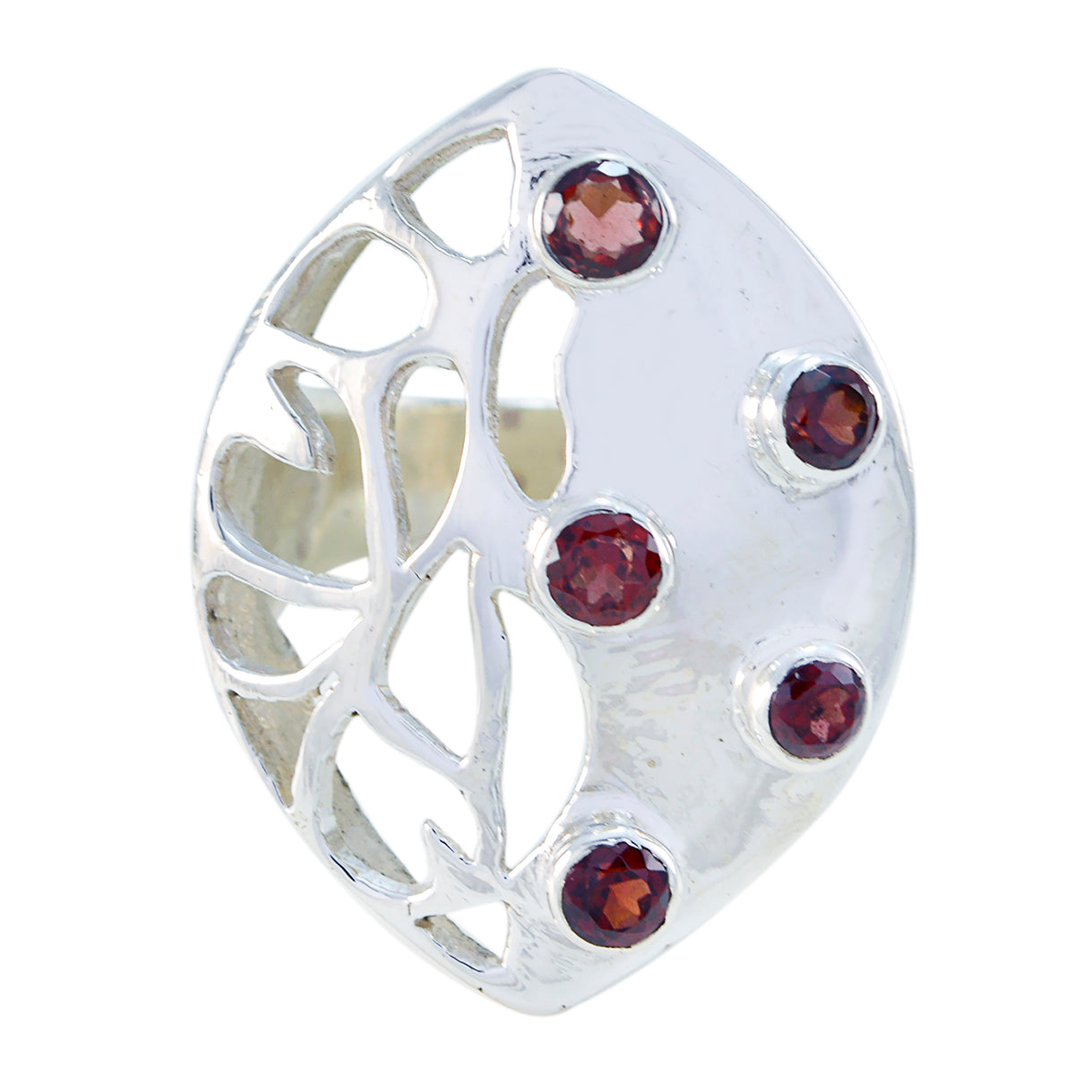 Garnet Penta Russian 925 Silver Red Gemstones Versatile Modern Ring Jewellery