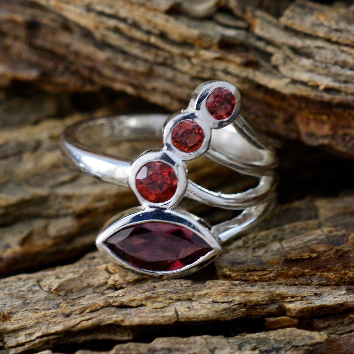 Garnet quarter Moroccan 925 Silver Red Gemstone Slim Graceful Ring Jewellery