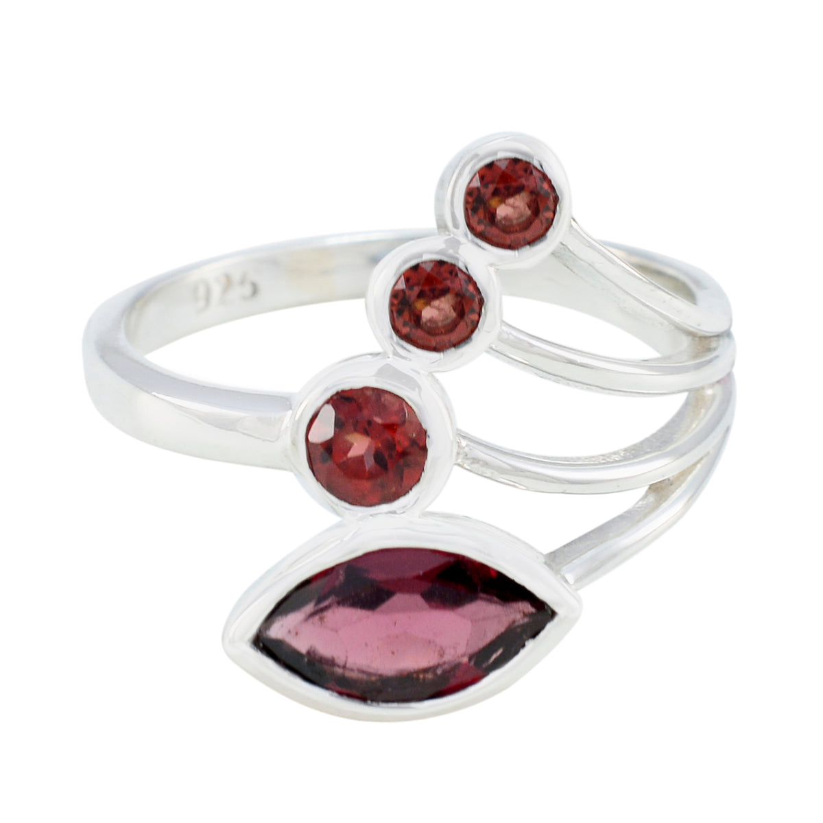 Garnet quarter Moroccan 925 Silver Red Gemstone Slim Graceful Ring Jewellery メイン画像