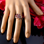 Garnet Hepta French Silver Red Gemstones Minimal Floral Ring Jewelry