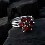 Garnet Hepta French Silver Red Gemstones Minimal Floral Ring Jewelry