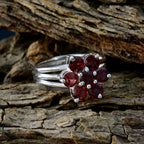 Garnet Hepta French Silver Red Gemstones Minimal Floral Ring Jewelry