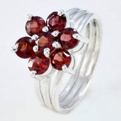 Garnet Hepta French Silver Red Gemstones Minimal Floral Ring Jewelry