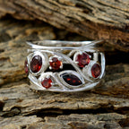 Garnet Hepta Latin American 925 Sterling Silver Red Gems Mid weight Filigree Ring Jewelry