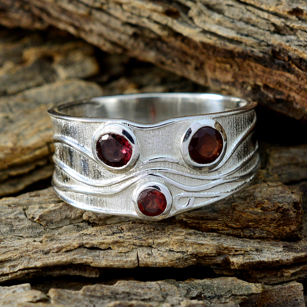 Garnet Trilogy German 925 Sterling Silver Red Gemstone Tiny Love Ring Jewelry