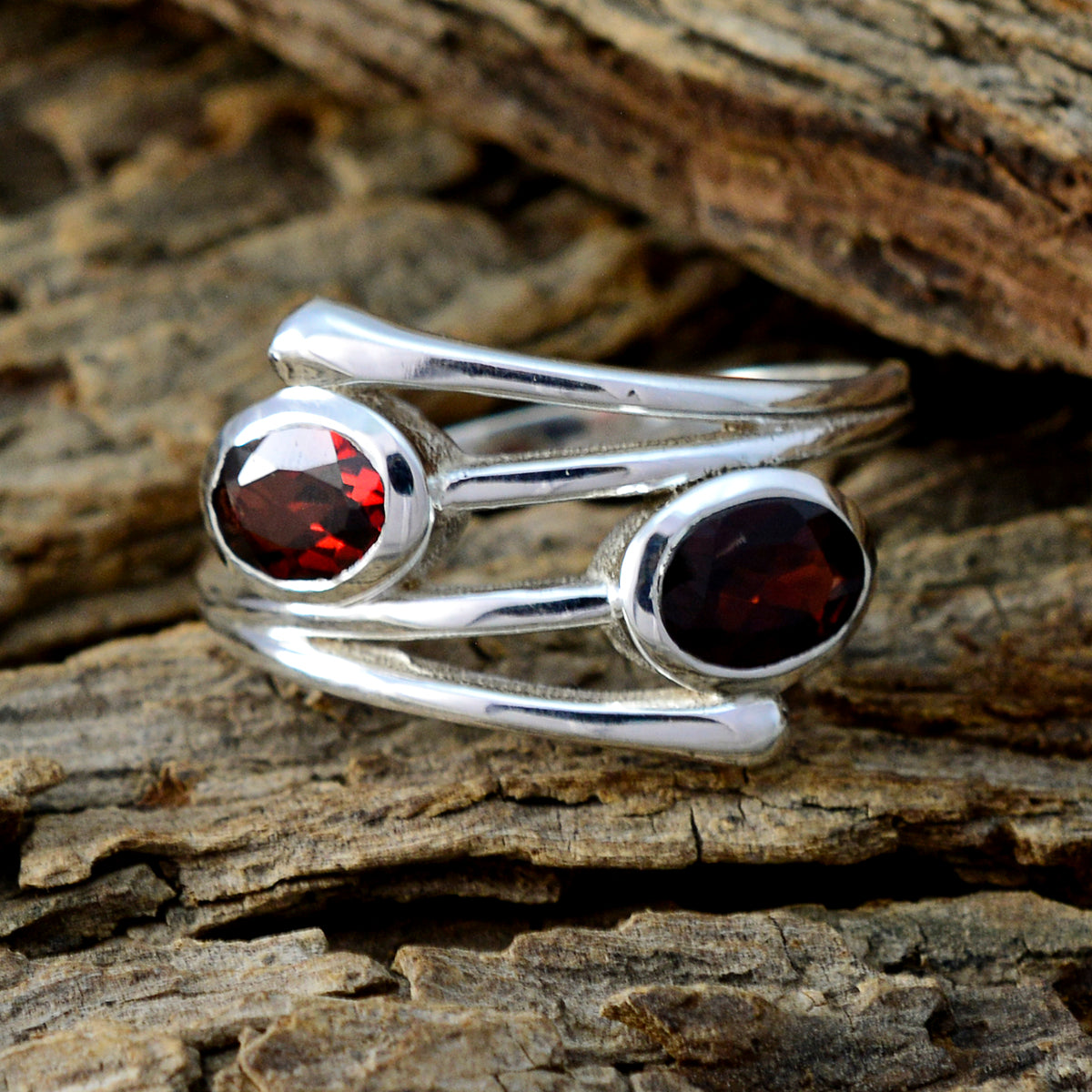 Garnet Toi et Moi Indian Silver Red Gemstones Slim Artisan Ring Jewellery