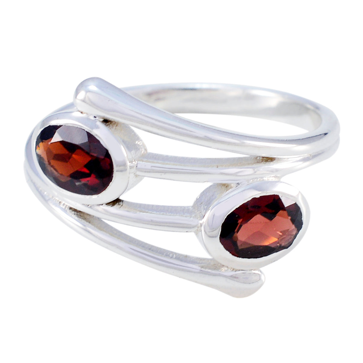 Garnet Toi et Moi Indian Silver Red Gemstones Slim Artisan Ring Jewellery Immagine principale del prodotto