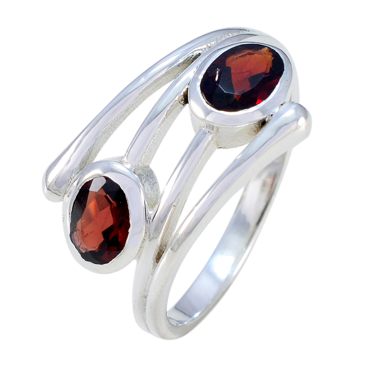 Garnet Toi et Moi Indian Silver Red Gemstones Slim Artisan Ring Jewellery