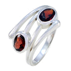 Garnet Toi et Moi Indian Silver Red Gemstones Slim Artisan Ring Jewellery