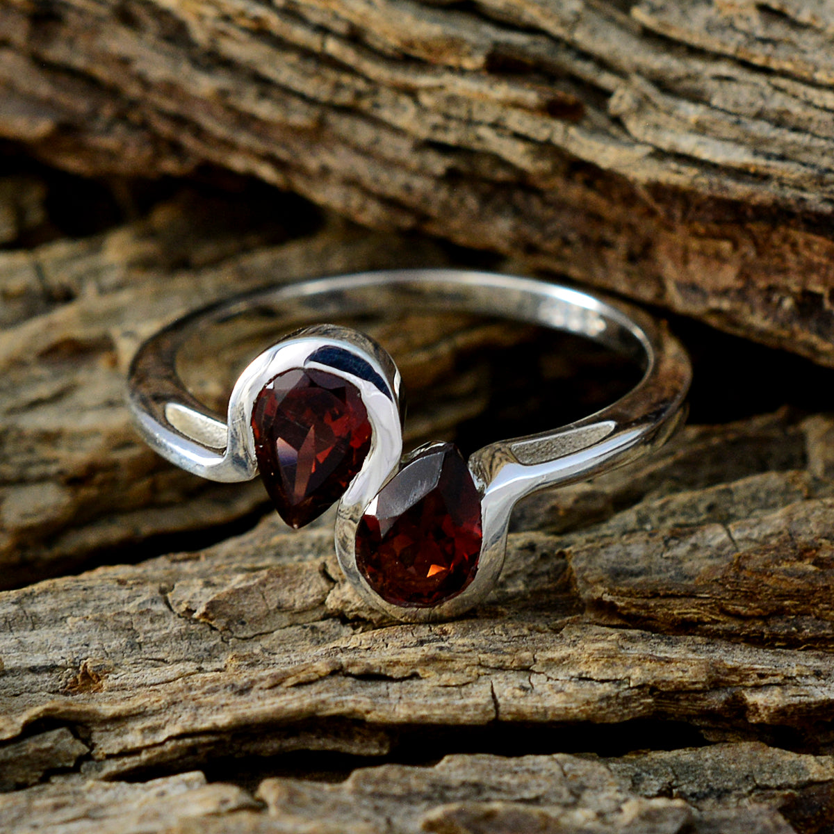 Garnet Toi et Moi Japanese 925 Silver Red Gemstone Dainty Boho Ring Jewellery