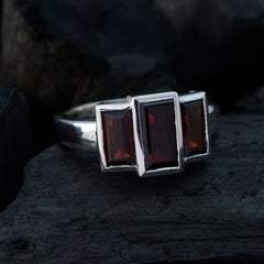 Garnet Trilogy Egyptian 925 Silver Red Gems Minimal Luxurious Ring Jewelry