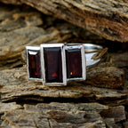 Garnet Trilogy Egyptian 925 Silver Red Gems Minimal Luxurious Ring Jewelry