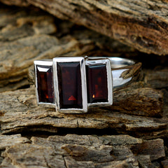 Garnet Trilogy Egyptian 925 Silver Red Gems Minimal Luxurious Ring Jewelry