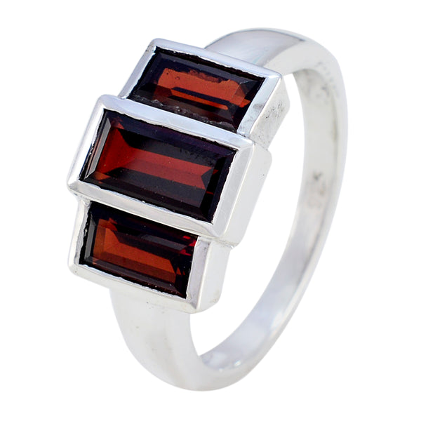 Garnet Trilogy Egyptian 925 Silver Red Gems Minimal Luxurious Ring Jewelry