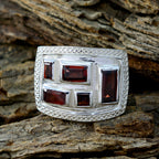 Garnet penta French 92.5 Silver Red Gemstone Versatile Contemporary Ring Jewellery
