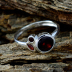 Garnet Trilogy Korean 925 Sterling Silver Red Gems Whisper thin Modern Ring Jewelry