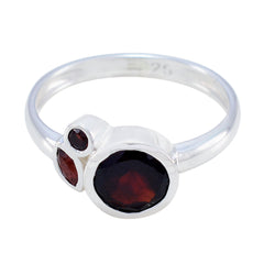 Garnet Trilogy Korean 925 Sterling Silver Red Gems Whisper thin Modern Ring Jewelry
