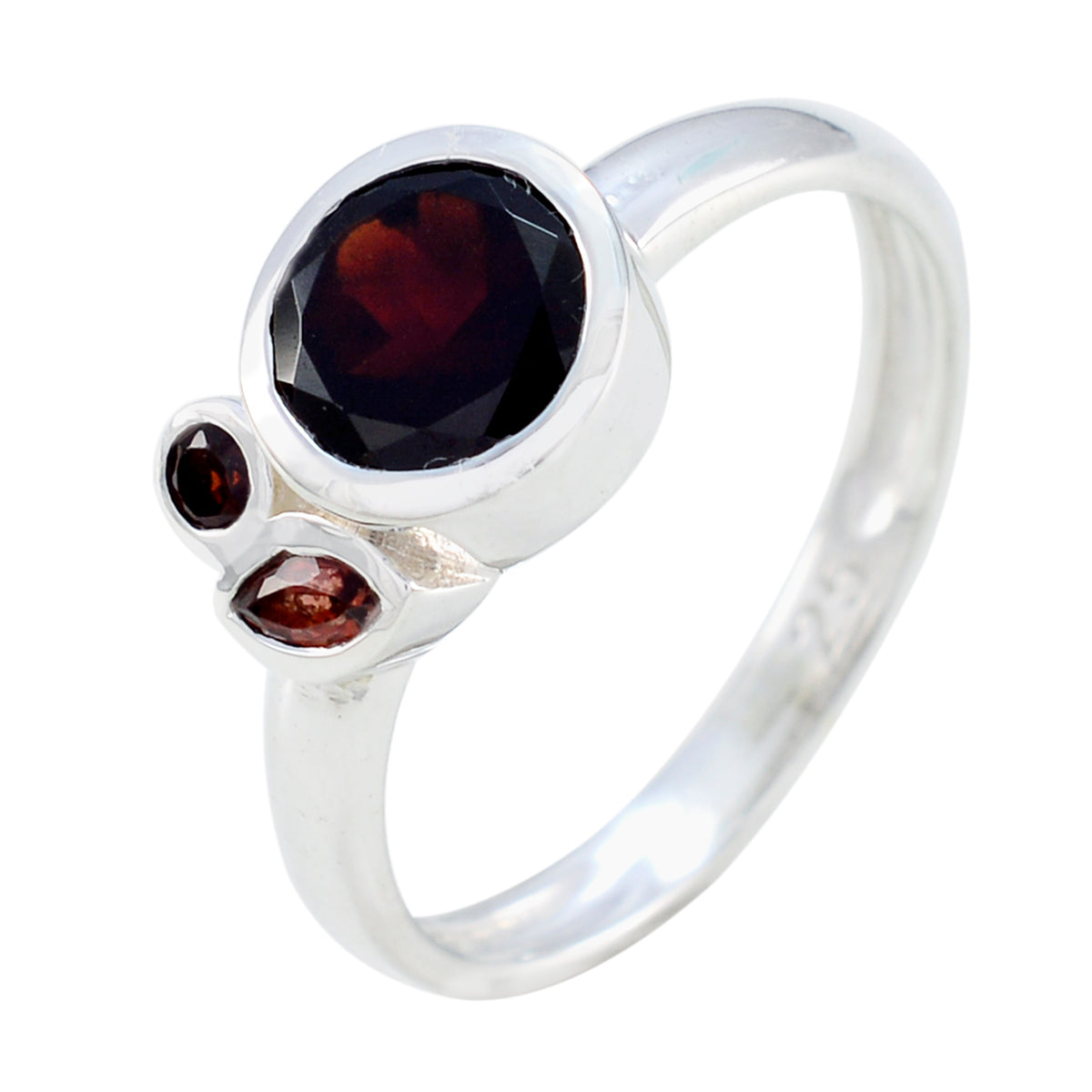 Garnet Trilogy Korean 925 Sterling Silver Red Gems Whisper thin Modern Ring Jewelry