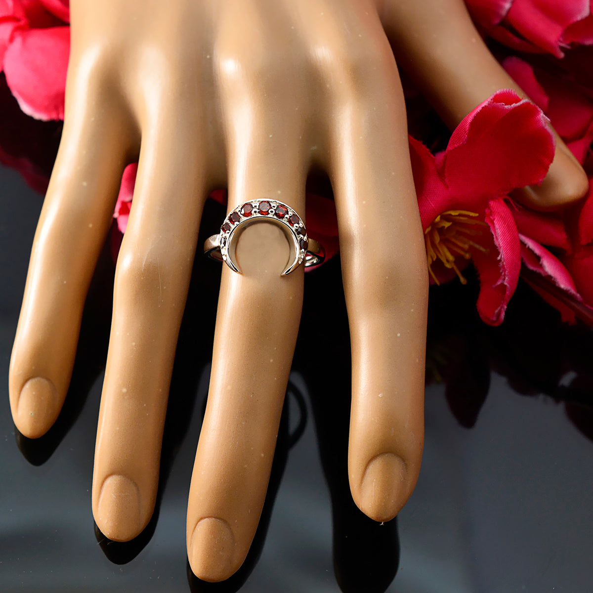 Garnet multiple American Sterling Silver Red Gemstone Whisper thin Feminine Ring Jewellery