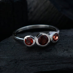 Garnet Trilogy Korean 925 Sterling Silver Red Gemstone Dainty Trendy Ring Jewelry