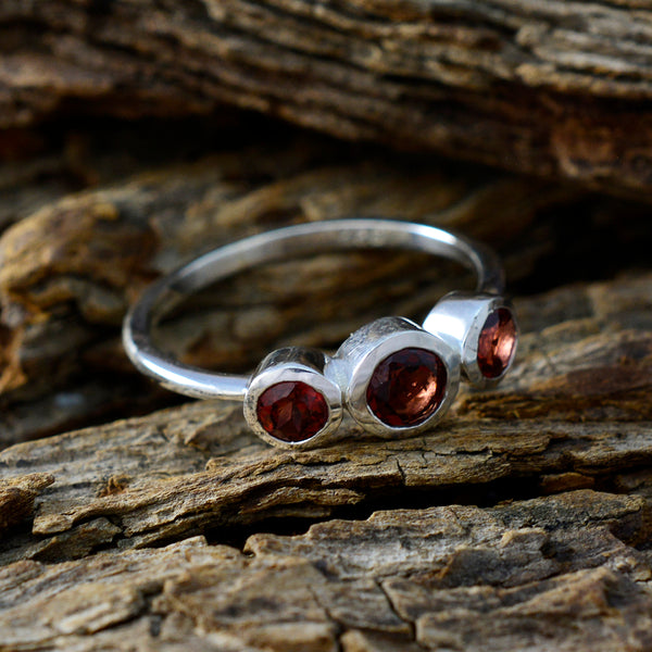 Garnet Trilogy Korean 925 Sterling Silver Red Gemstone Dainty Trendy Ring Jewelry