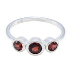 Garnet Trilogy Korean 925 Sterling Silver Red Gemstone Dainty Trendy Ring Jewelry