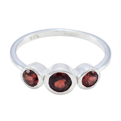 Garnet Trilogy Korean 925 Sterling Silver Red Gemstone Dainty Trendy Ring Jewelry