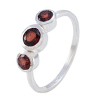 Garnet Trilogy Korean 925 Sterling Silver Red Gemstone Dainty Trendy Ring Jewelry