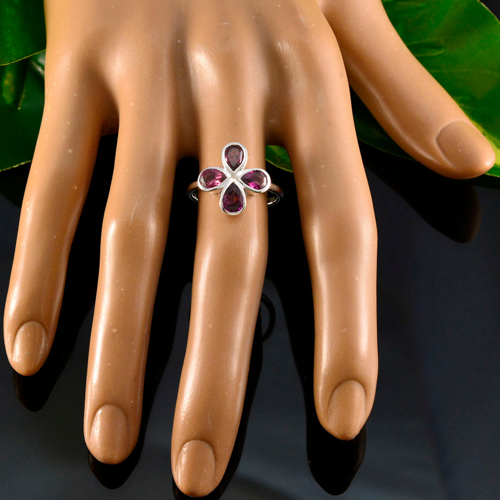 Garnet quarter Turkish 925 Silver Red Gems Dainty Floral Ring Jewellery