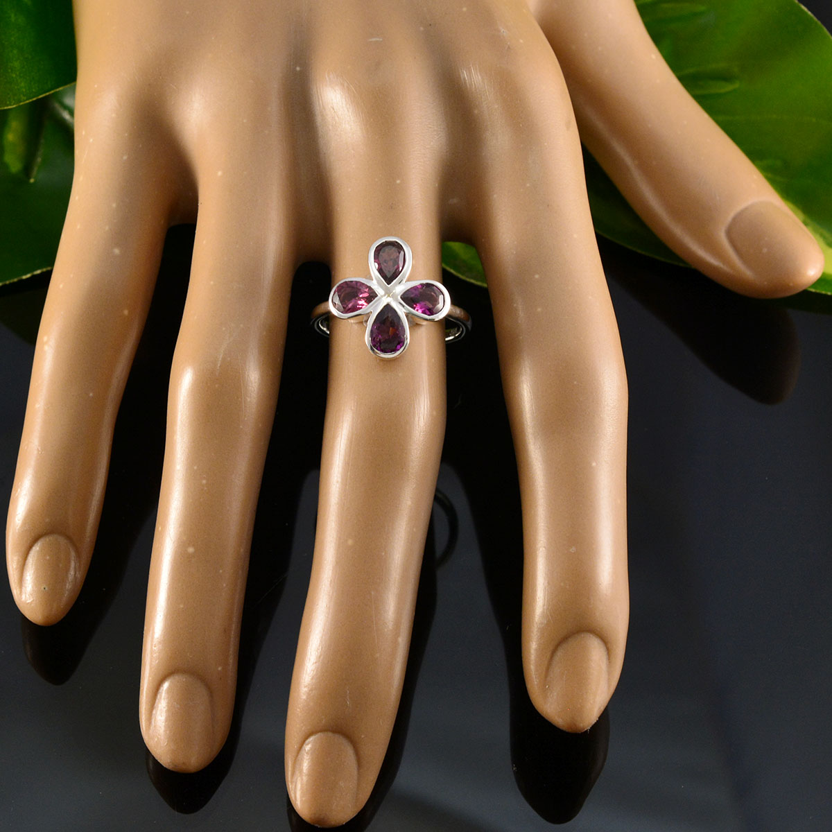 Garnet quarter Turkish 925 Silver Red Gems Dainty Floral Ring Jewellery