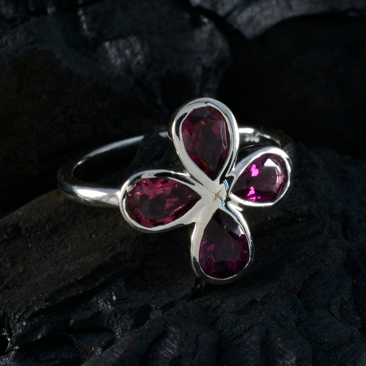 Garnet quarter Turkish 925 Silver Red Gems Dainty Floral Ring Jewellery