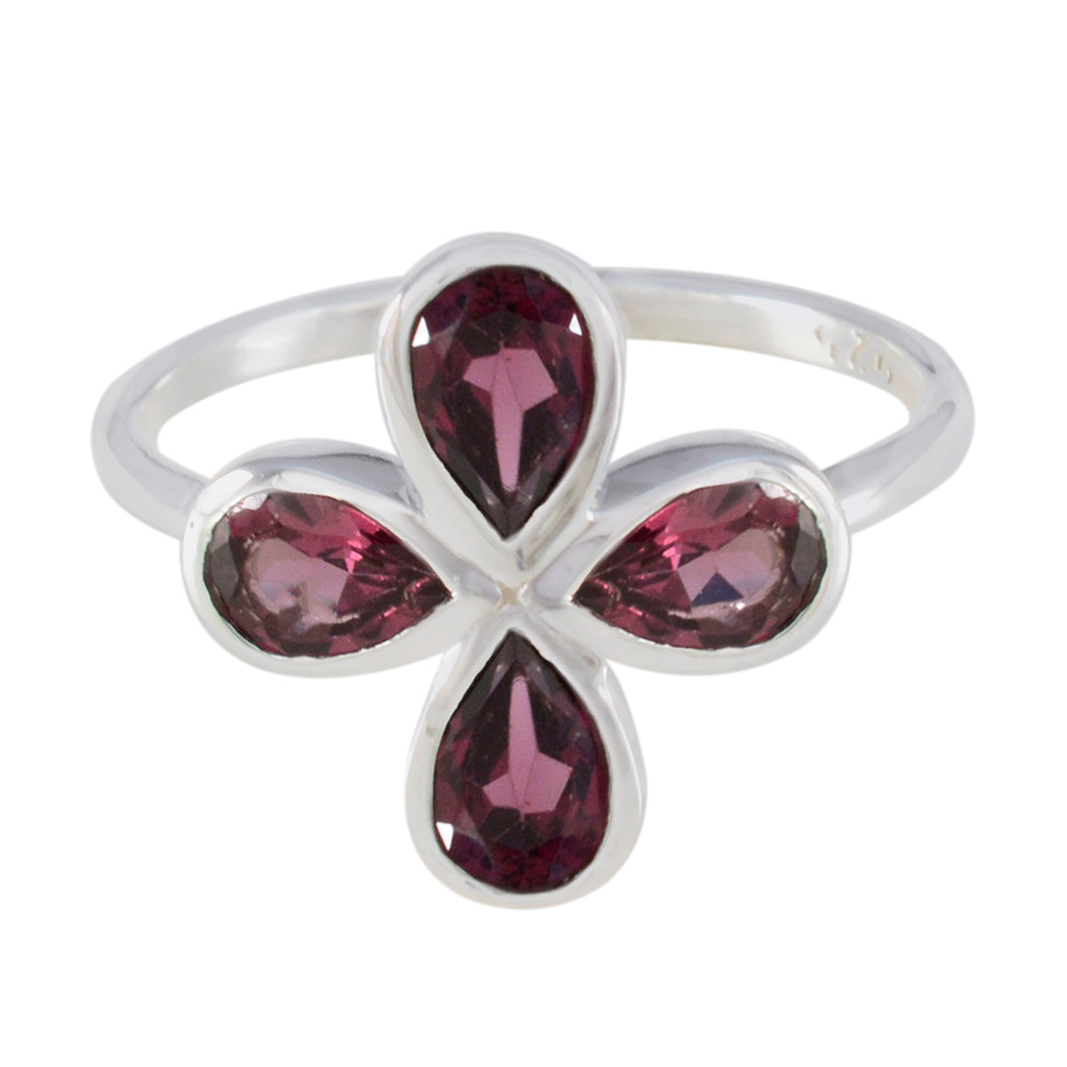 Garnet quarter Turkish 925 Silver Red Gems Dainty Floral Ring Jewellery メイン画像