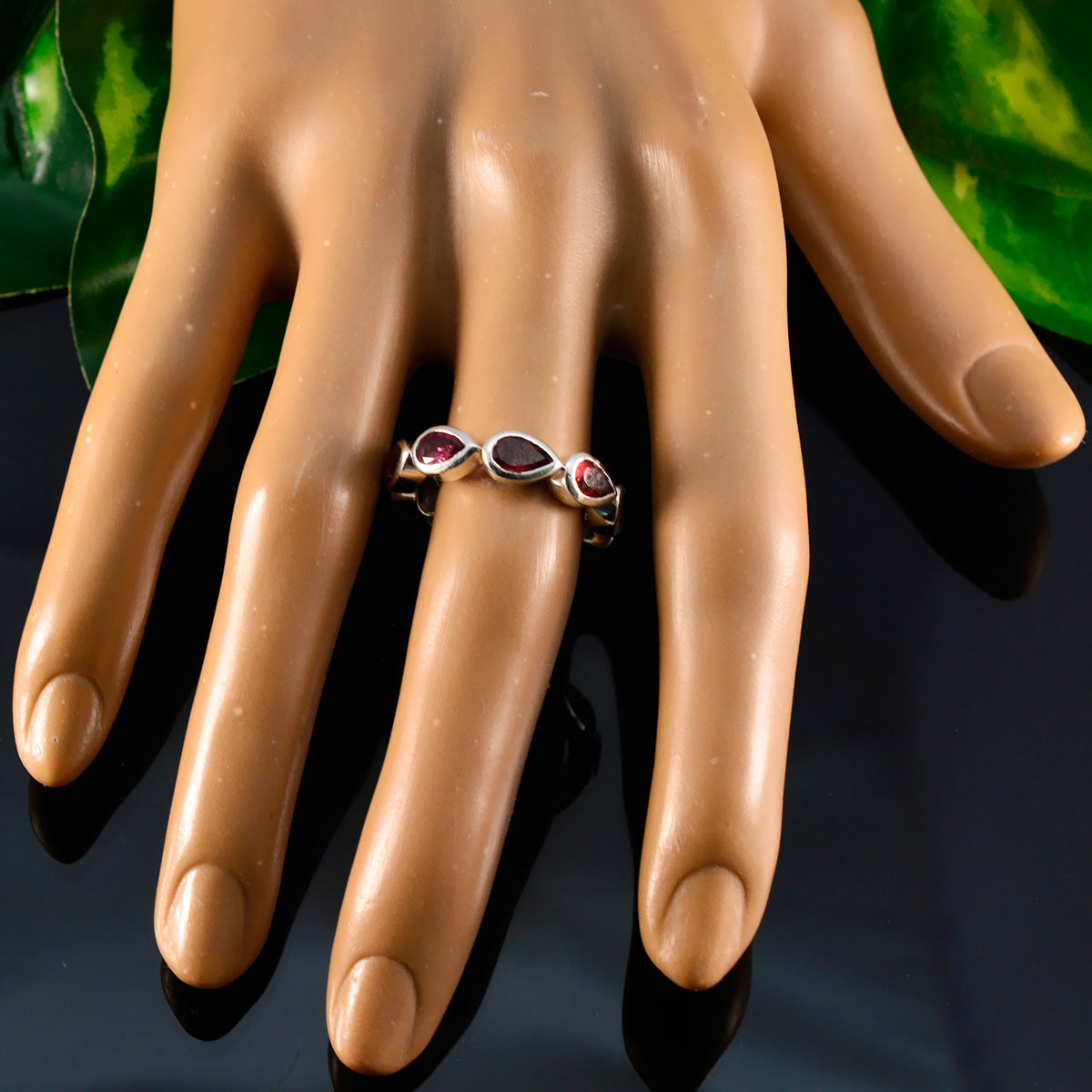 Garnet multiple Russian 92.5 Silver Red Gems Slim Eternity Band Jewelry