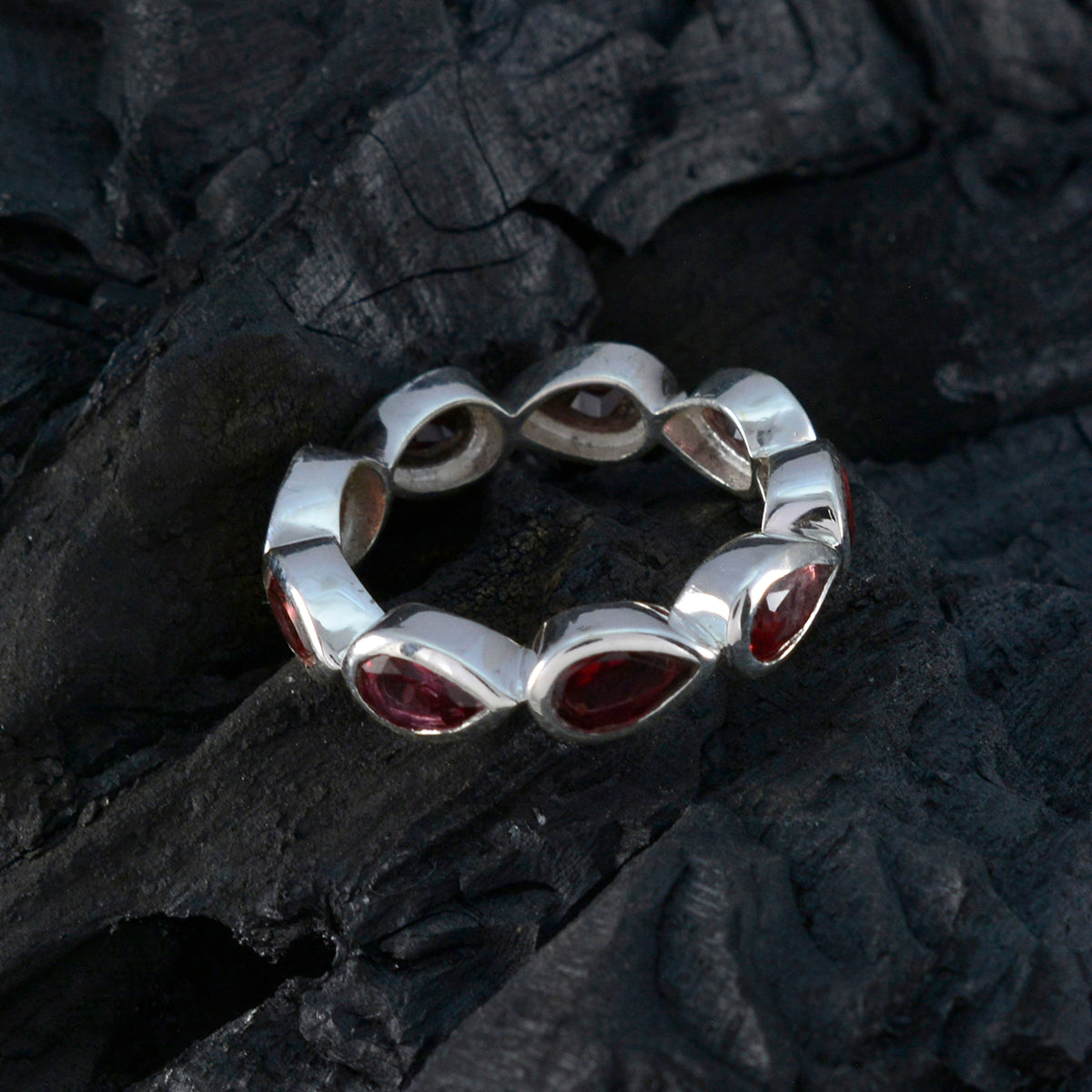 Garnet multiple Russian 92.5 Silver Red Gems Slim Eternity Band Jewelry