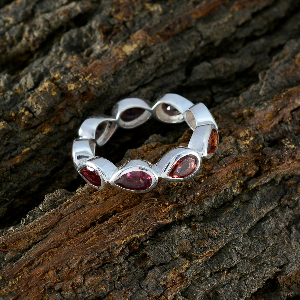 Garnet multiple Russian 92.5 Silver Red Gems Slim Eternity Band Jewelry