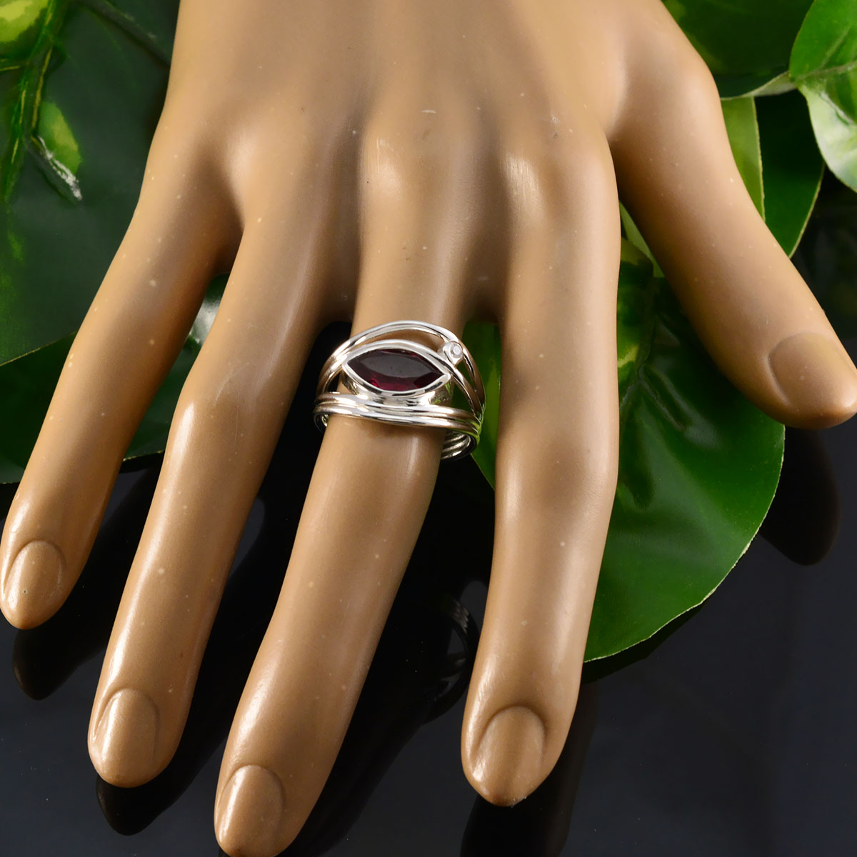 Garnet Toi et Moi Egyptian 925 Sterling Silver Red Gemstone Tiny Trendy Ring Jewelry