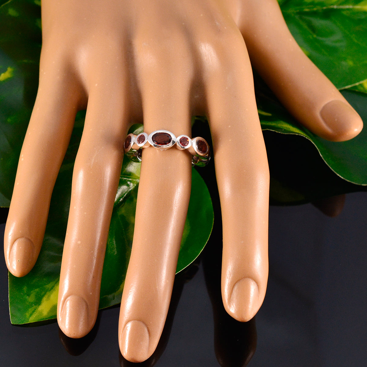 Garnet multiple German 92.5 Silver Red Gems Minimal Eternity Band Jewellery