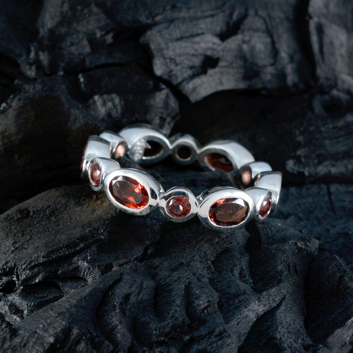 Garnet multiple German 92.5 Silver Red Gems Minimal Eternity Band Jewellery