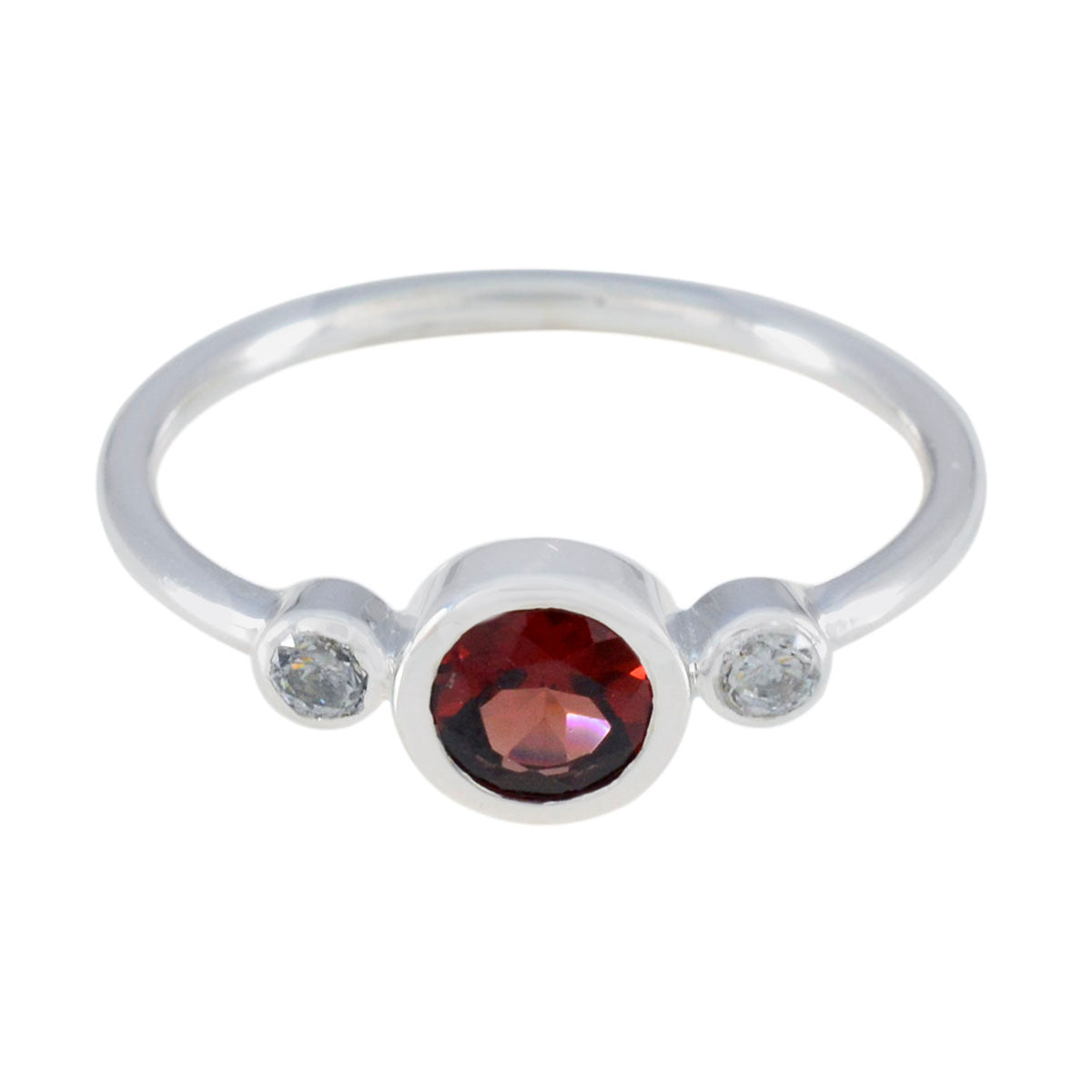 Garnet Trilogy American Sterling Silver Red Gemstones Elegant  Modern Ring Jewellery Hoofdafbeelding