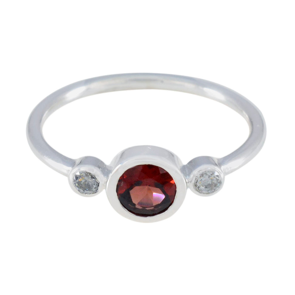 Garnet Trilogy American Sterling Silver Red Gemstones Elegant  Modern Ring Jewellery